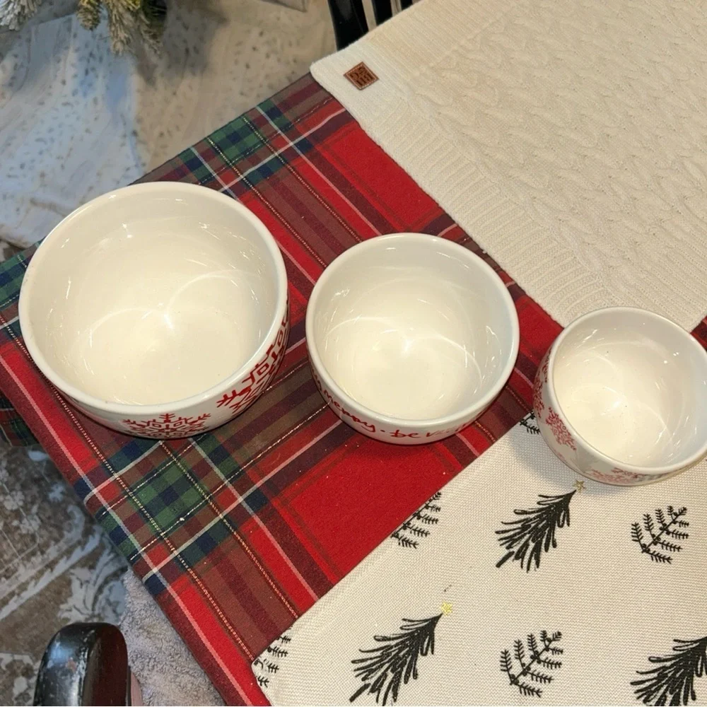 Crate&Barrel Red and White Holiday 3 set of Bowls